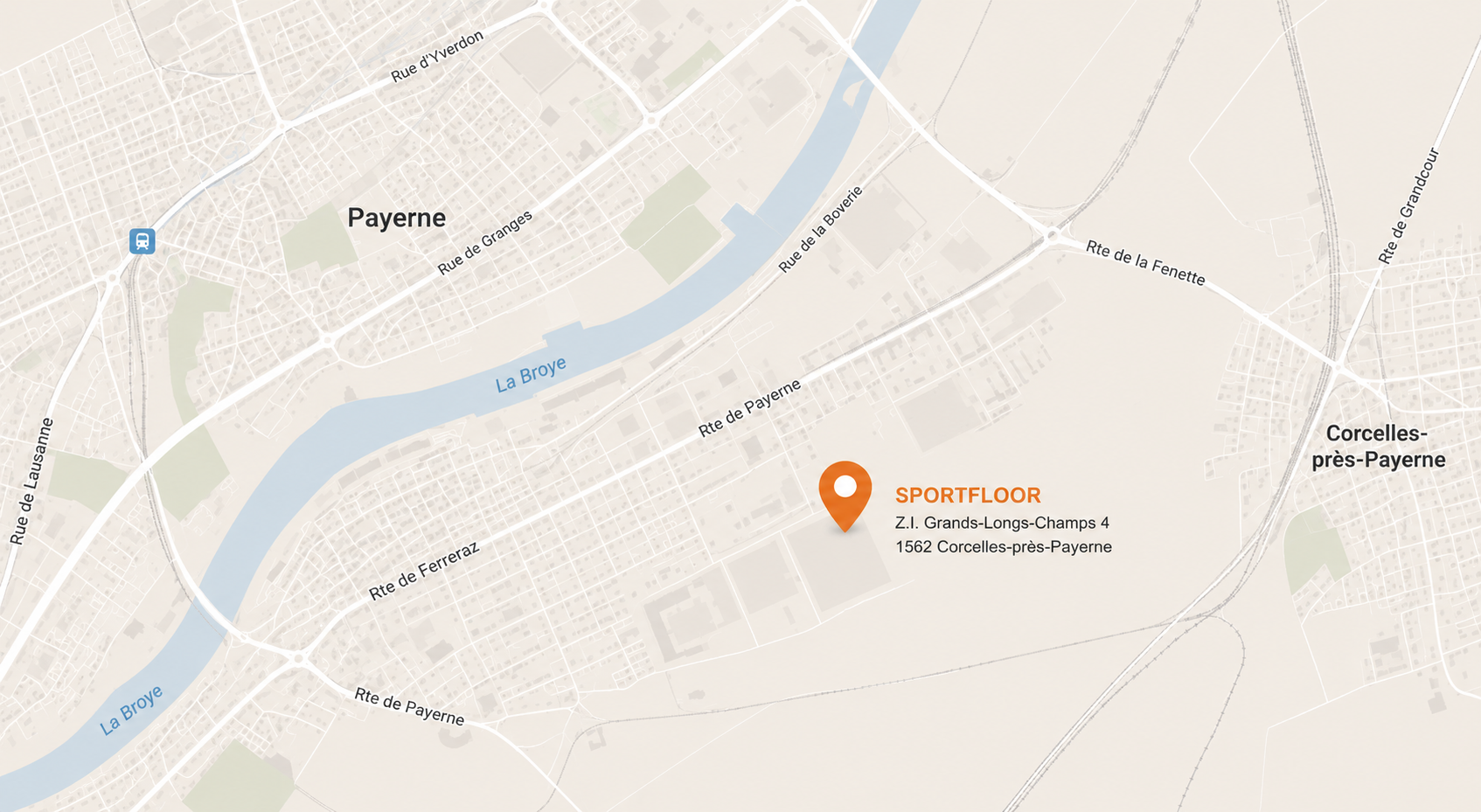 Carte indiquant l’adresse de Sportfloor à Corcelles-près-Payerne