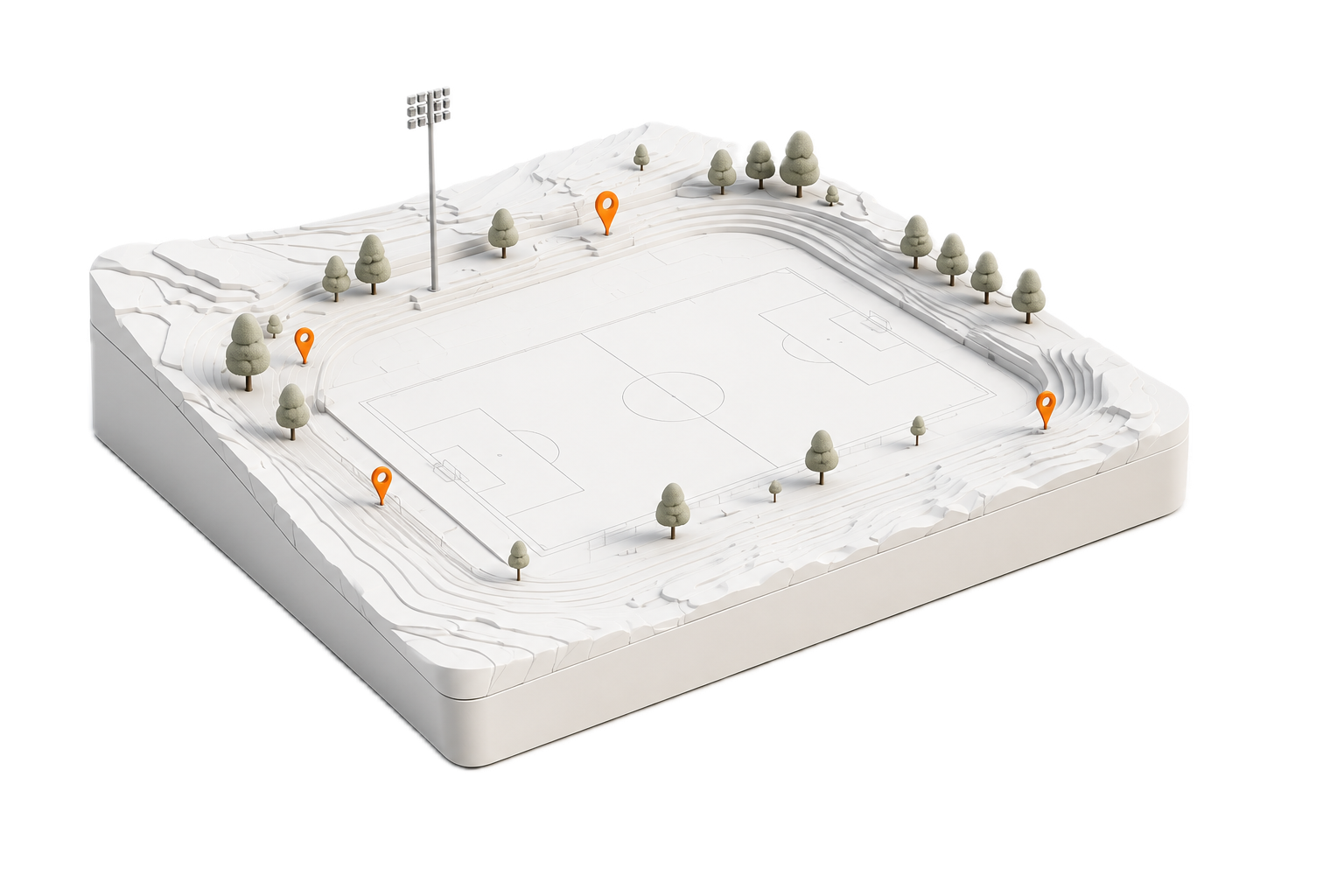 Maquette 3D d’un site sportif analysé pour le diagnostic initial